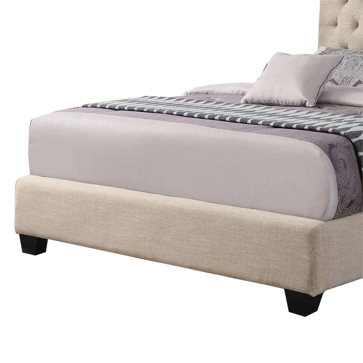 Beige Queen Size Wooden Platform Bed with Tufted Headboard G51220
