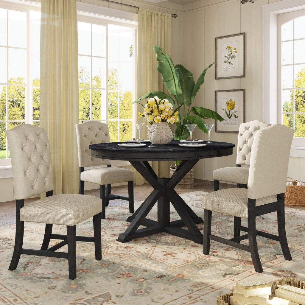 5 Piece Dining Set with Extendable Table and 4 Upholstered Chairs Z4453