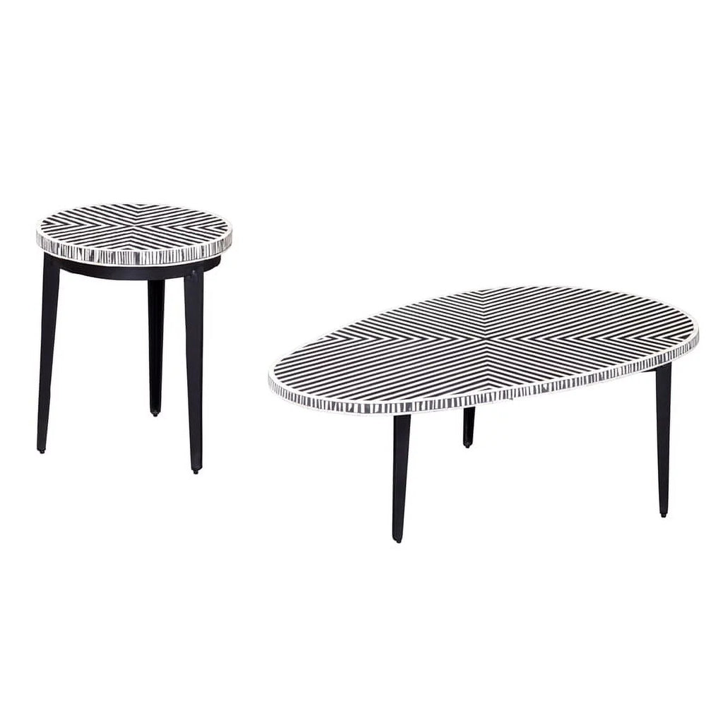 Round End Table in Black Iron Resin and Bone E595127