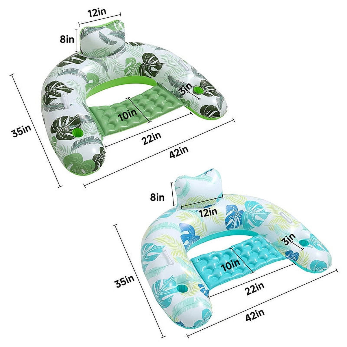 2 Pack Inflatable Pool Float Chair with Pump and Cup Holder S6989